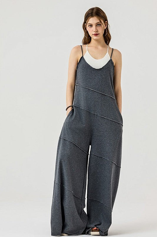 Wide Leg Raw Edge Jumpsuit