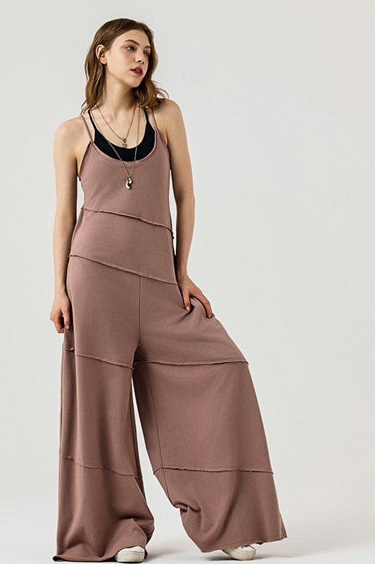 Wide Leg Raw Edge Jumpsuit