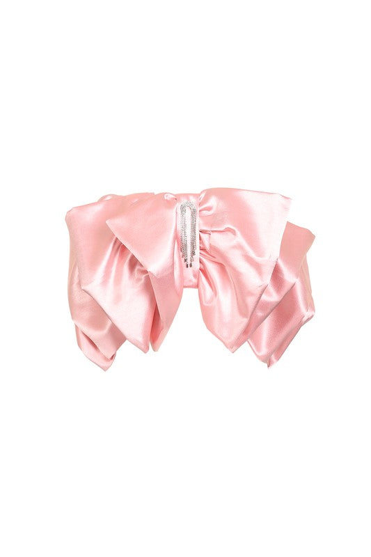 Rhinestone Pendant Satin Ruffle Strapless Top