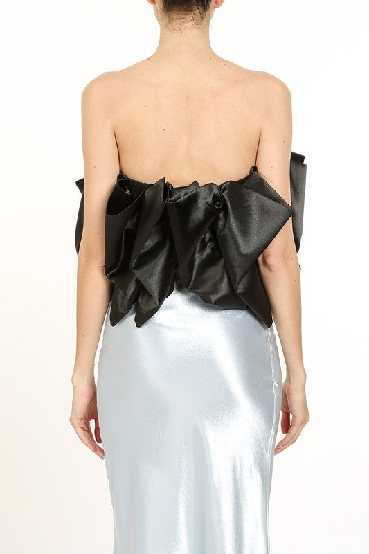 Rhinestone Pendant Satin Ruffle Strapless Top