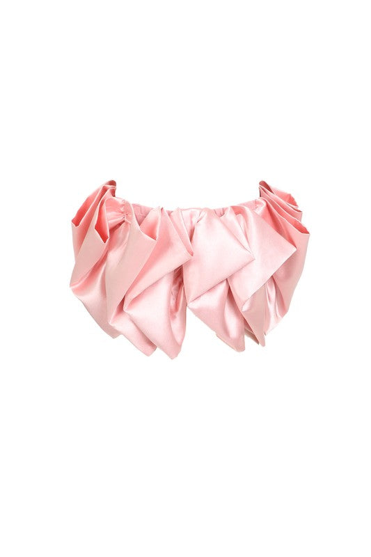 Rhinestone Pendant Satin Ruffle Strapless Top