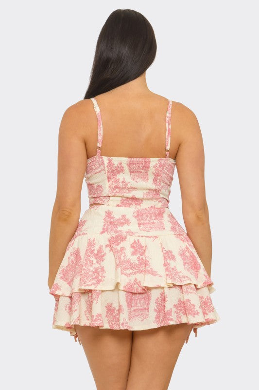 Toile Print Corset Top & Skirt Set