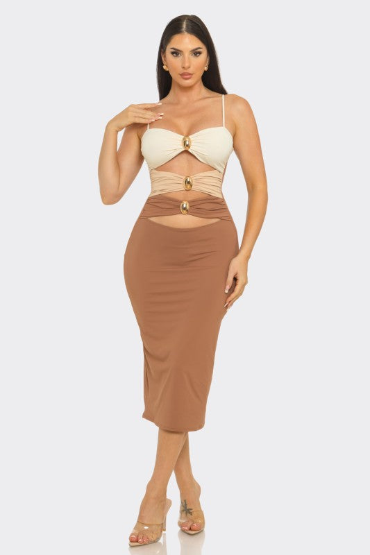 Jewel Trim Cut Out Midi Dress