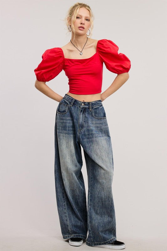 Wide Leg Baggy Stonewashed Jeans