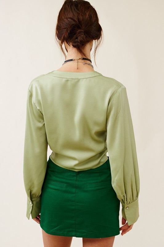Satin Button Detail Crop Blouse
