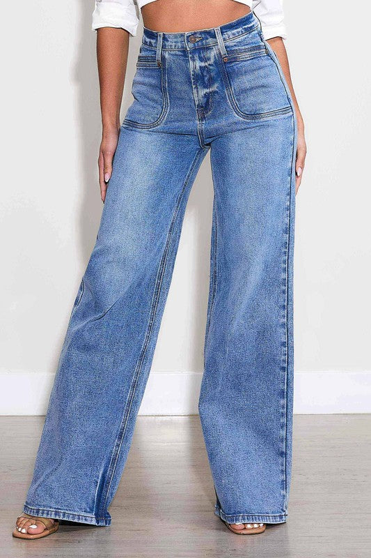 Wide Leg Medium Stone Jeans