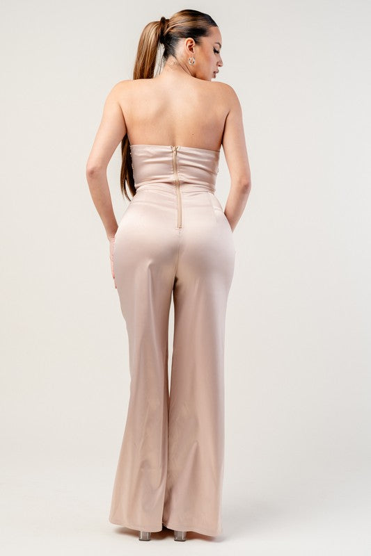 Stretch Satin Tube Top Jumpsuit