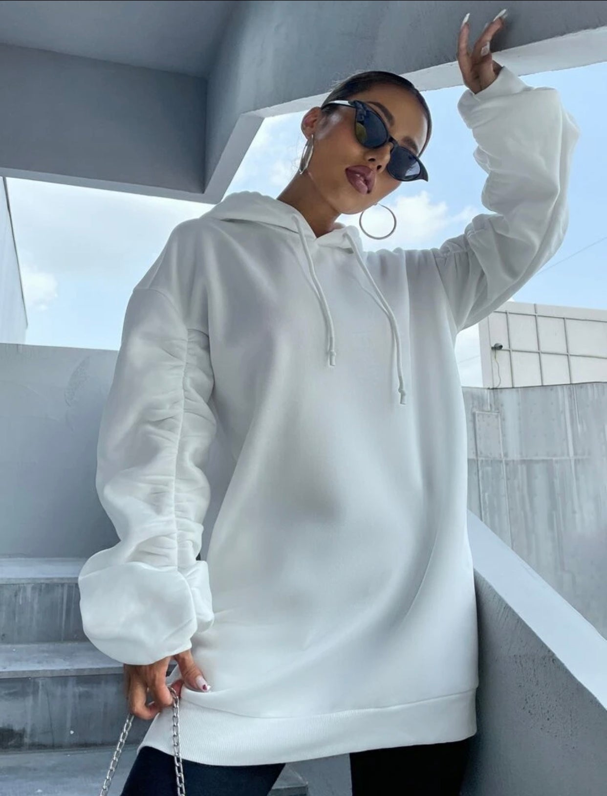 Oversized Ruched Sleeve Hoodie
