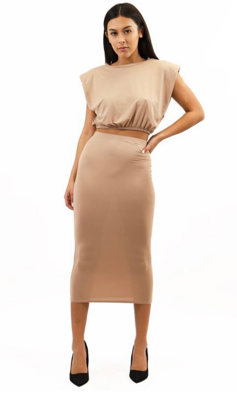 Sleeveless Crop Top and Midi Skirt Set