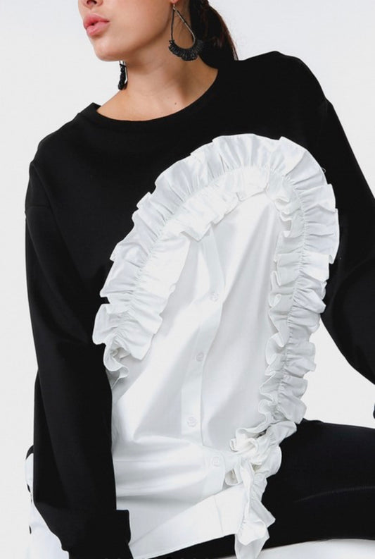 Sweatshirt with Button Up Frill