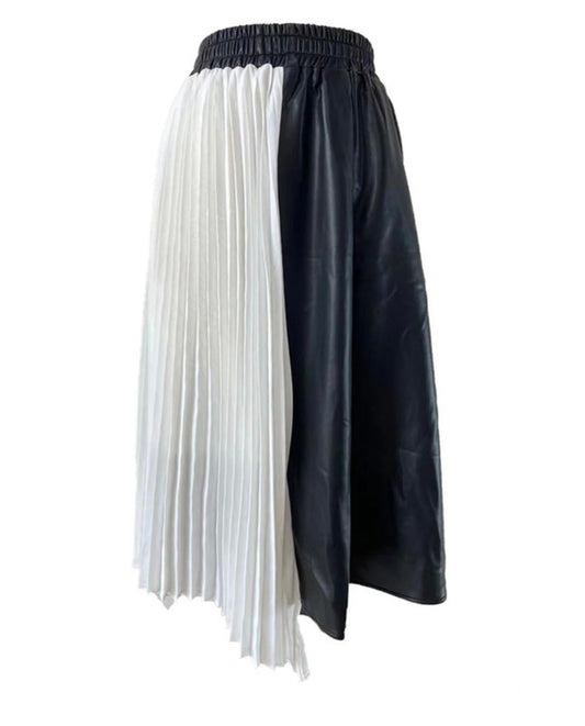 Leather Skirt With Contrast Pleating