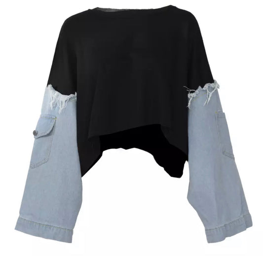 Loose Fit Denim Sleeve Sweatshirt