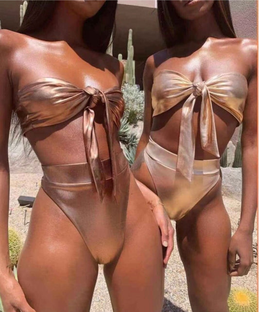 Tie Front High Waist Two Piece Swimsuit