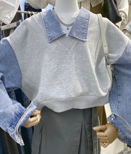 Denim Sleeve Sweatshirt