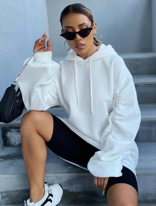 Oversized Ruched Sleeve Hoodie
